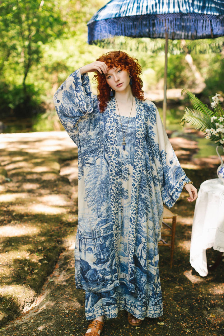 Let The Light In Opera Duster Kimono Robe w/ Delft Print