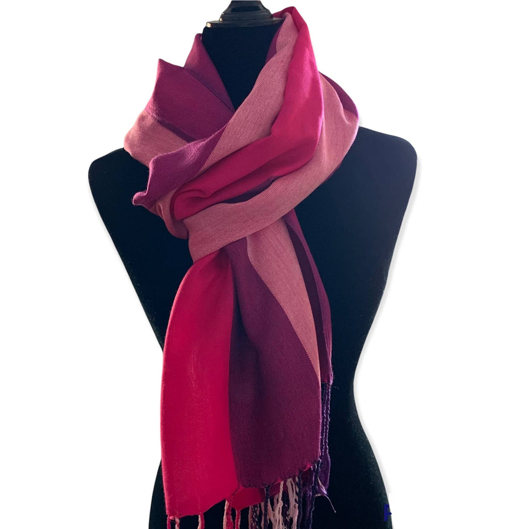 Wide Striped Handwoven Viscose Scarf - Pink Charlotte & Plum