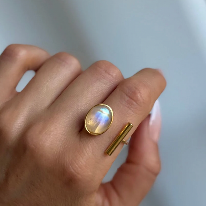 Rainbow Moonstone Ring | 10x13mm Oval | GF | Adjustable