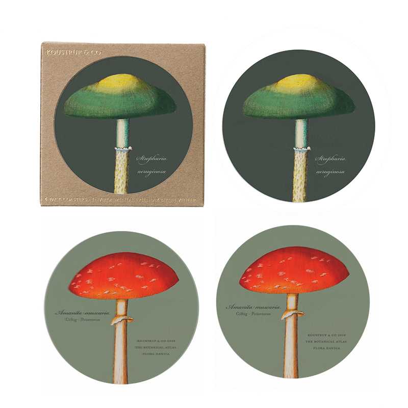 Coasters Mushroom 4 pieces, 2 sided