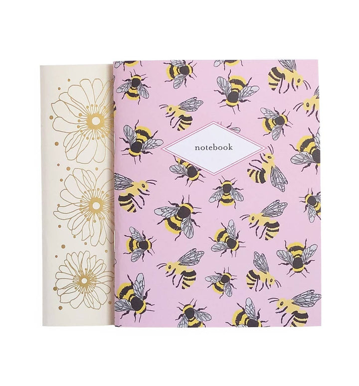 Bees and Gold Botanical Leaves Pocket Notebooks – Set of 2