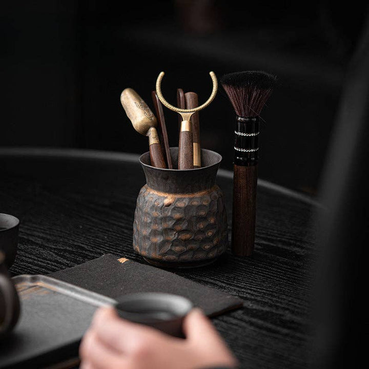 Wooden Gongfu Tea Tools Set with Black Gold Holder