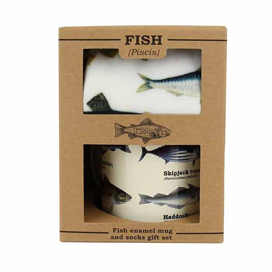 Enamel Mug & Socks Gift Set - Fish