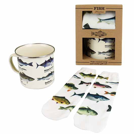 Enamel Mug & Socks Gift Set - Fish