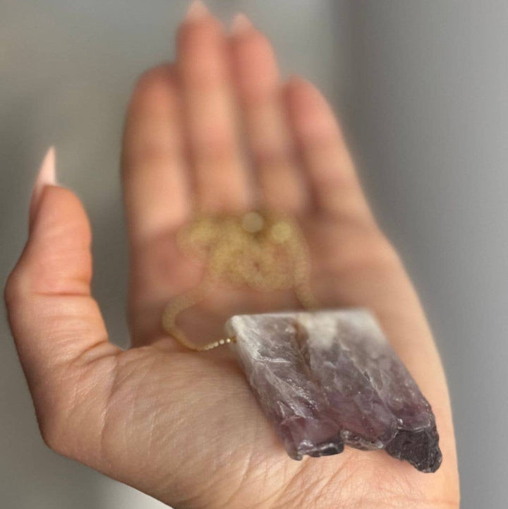 Amethyst Slab Stainless Steel + 18K Gold Plated Necklace