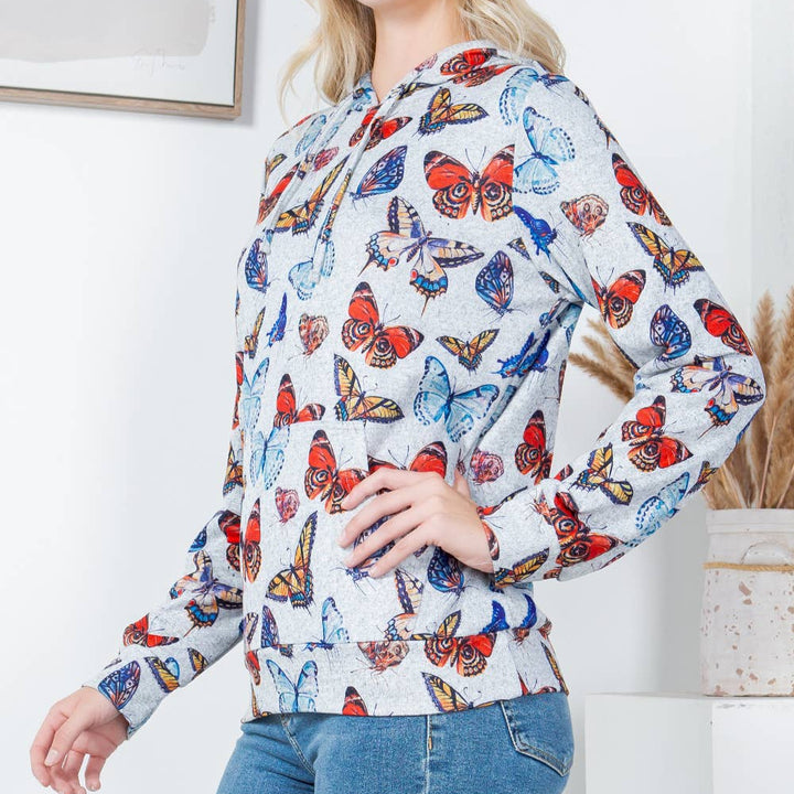 Colorful Butterfly Soft Sweater Knit Pullover Hoodie