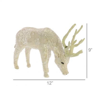 Scandinavian Stag Grazing - Hand Embroidered White