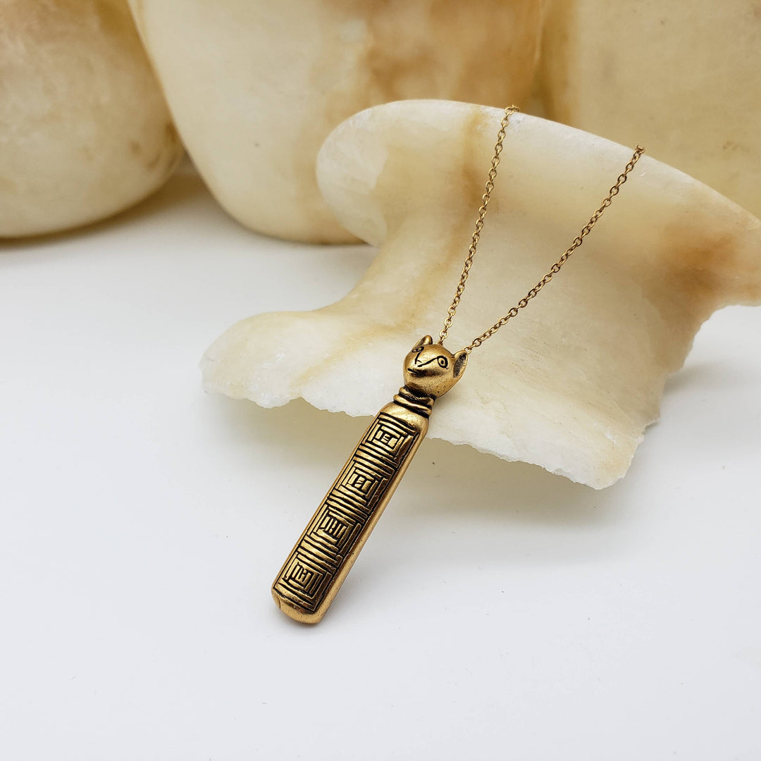 Egyptian Mummy Cat Pendant Necklace - Bastet Goddess