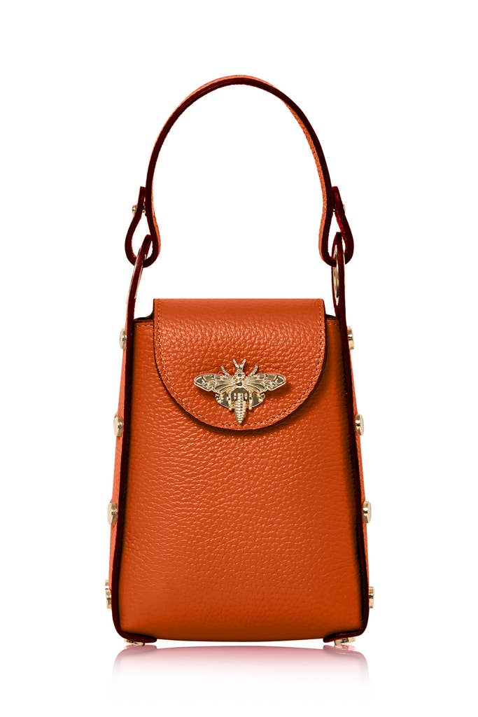 Italian Genuine Leather Mini Bee Bag with Gold Chain Strap