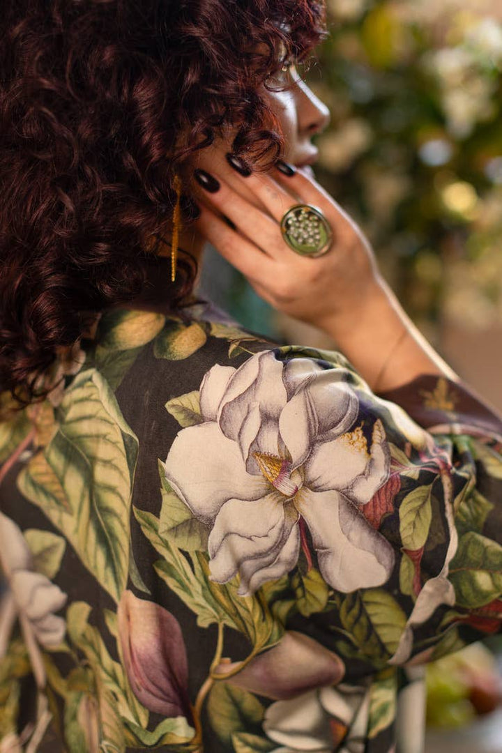 Fleur De Lune Pixie Duster Crop Kimono w/ Florals & Bees