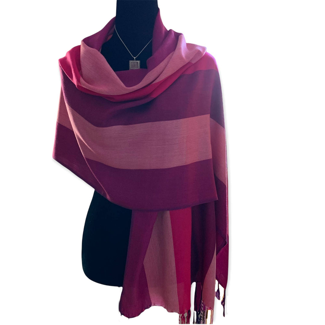 Wide Striped Handwoven Viscose Scarf - Pink Charlotte & Plum