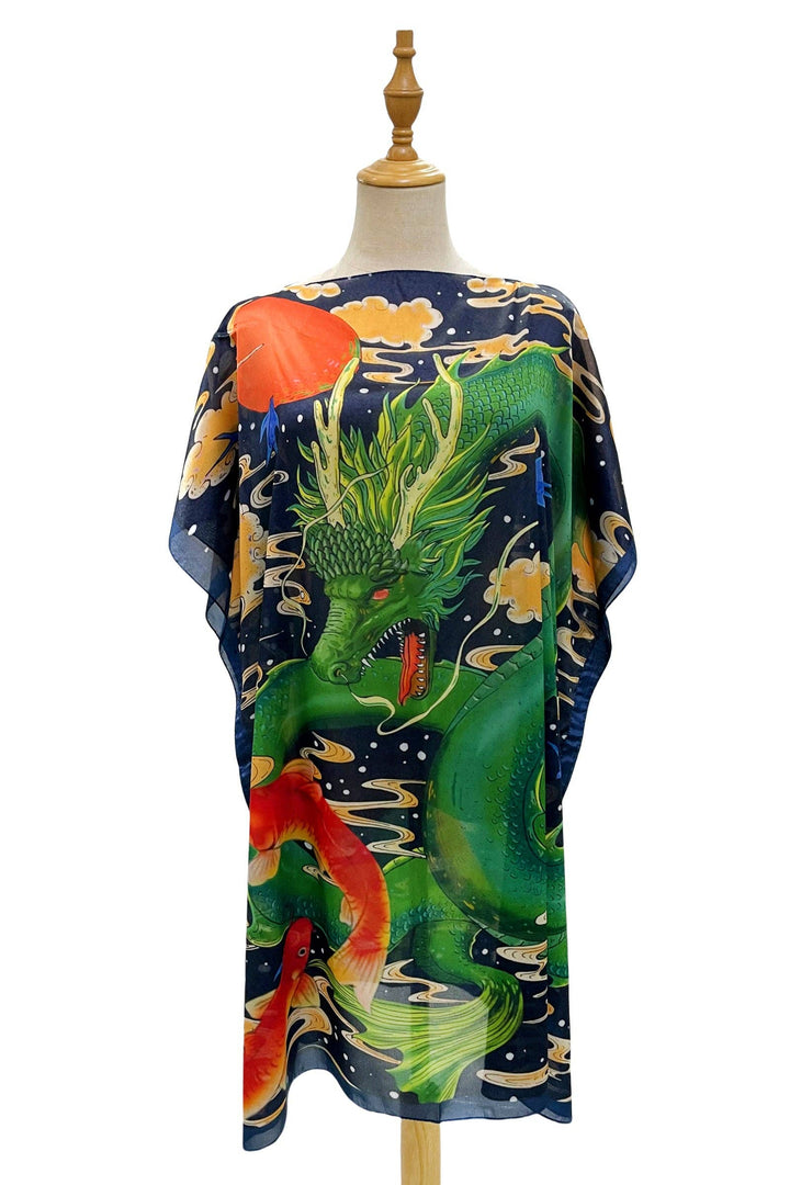 Japanese Dragon & Koi Fish Silk Cover Up