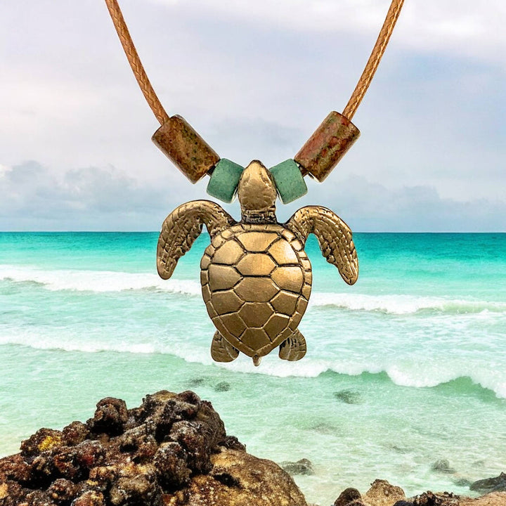 Green Sea Turtle Bronze w/Beads