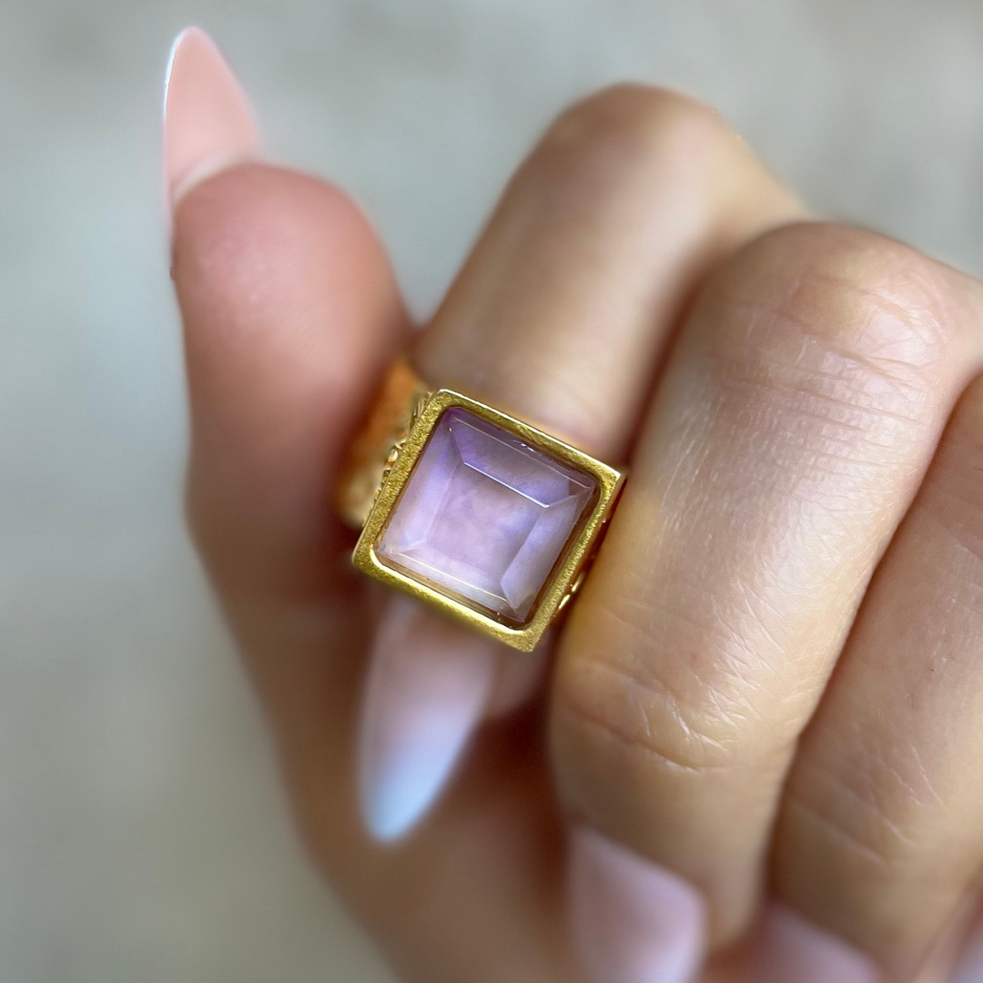 PRESENCE Amethyst 10mm Square Cut | 24k GF | Adjustable Ring