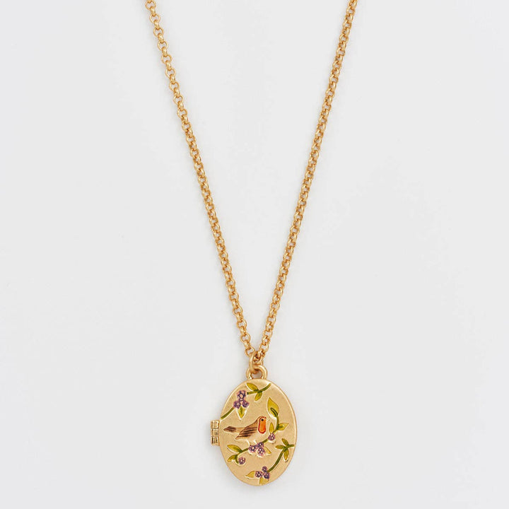 Robin & Blackberry Gold Oval Locket Chain Necklace