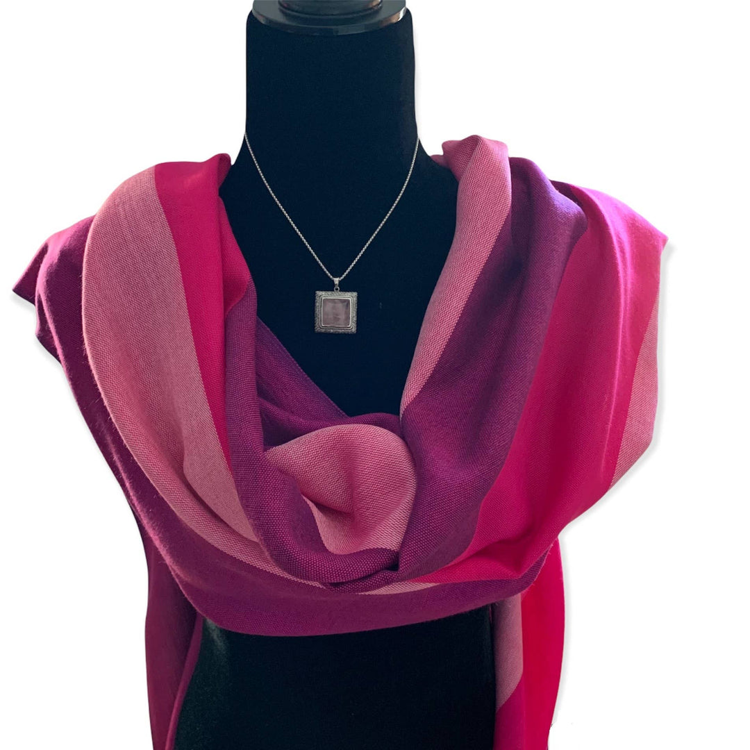 Wide Striped Handwoven Viscose Scarf - Pink Charlotte & Plum