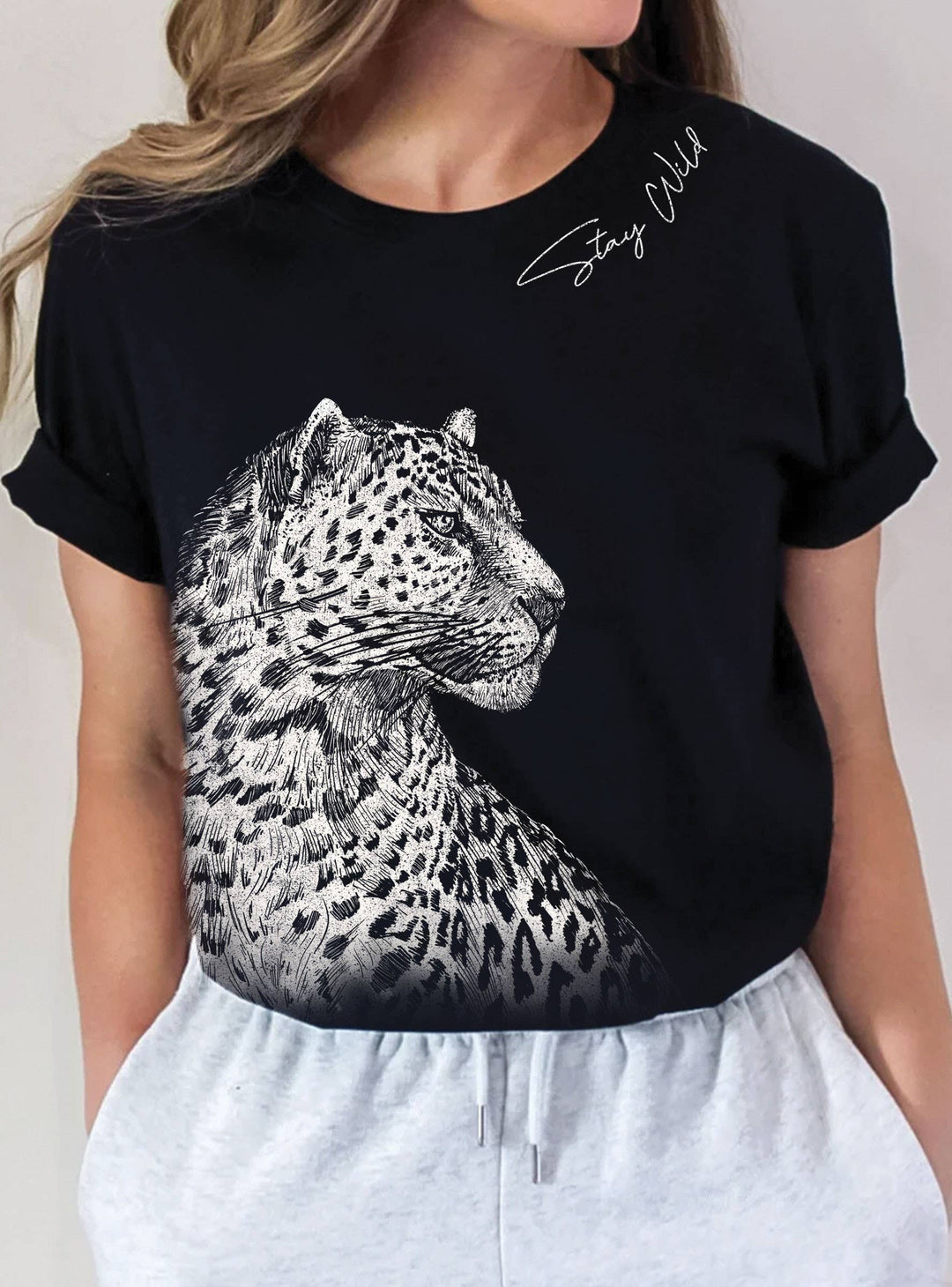 STAY WILD LEOPARD GRAPHIC TSHIRTS