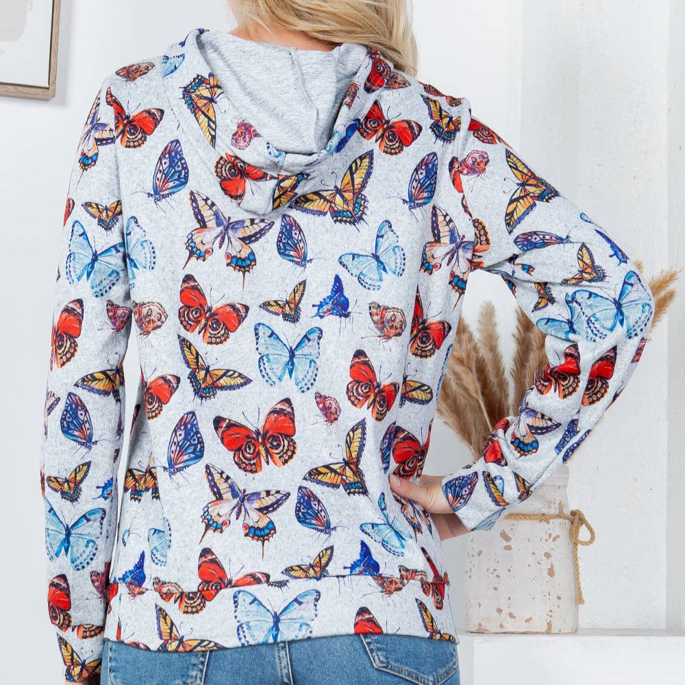 Colorful Butterfly Soft Sweater Knit Pullover Hoodie