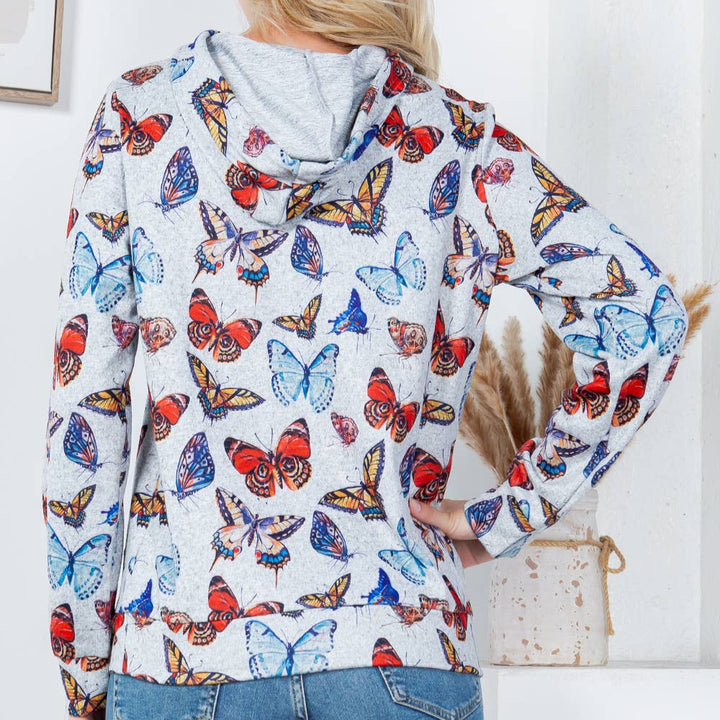 Colorful Butterfly Soft Sweater Knit Pullover Hoodie