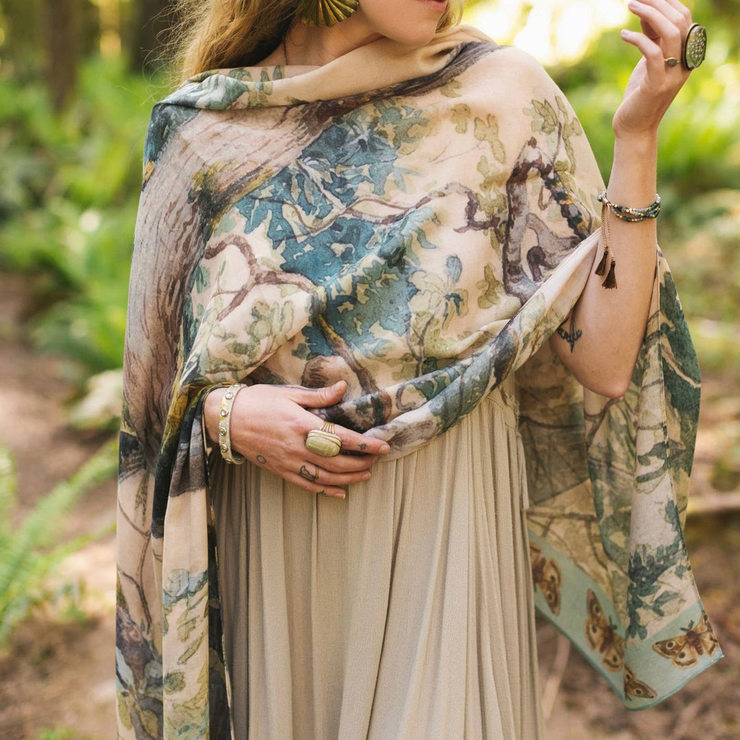 Earth and Sky Bohemian Bamboo Scarf with Tree Print