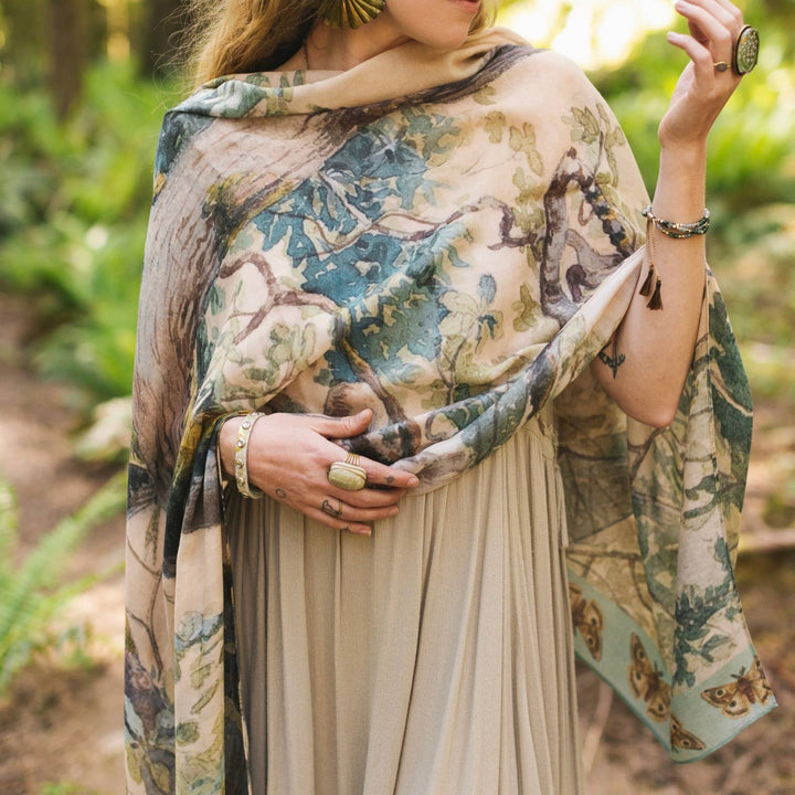 Earth and Sky Bohemian Bamboo Scarf with Tree Print