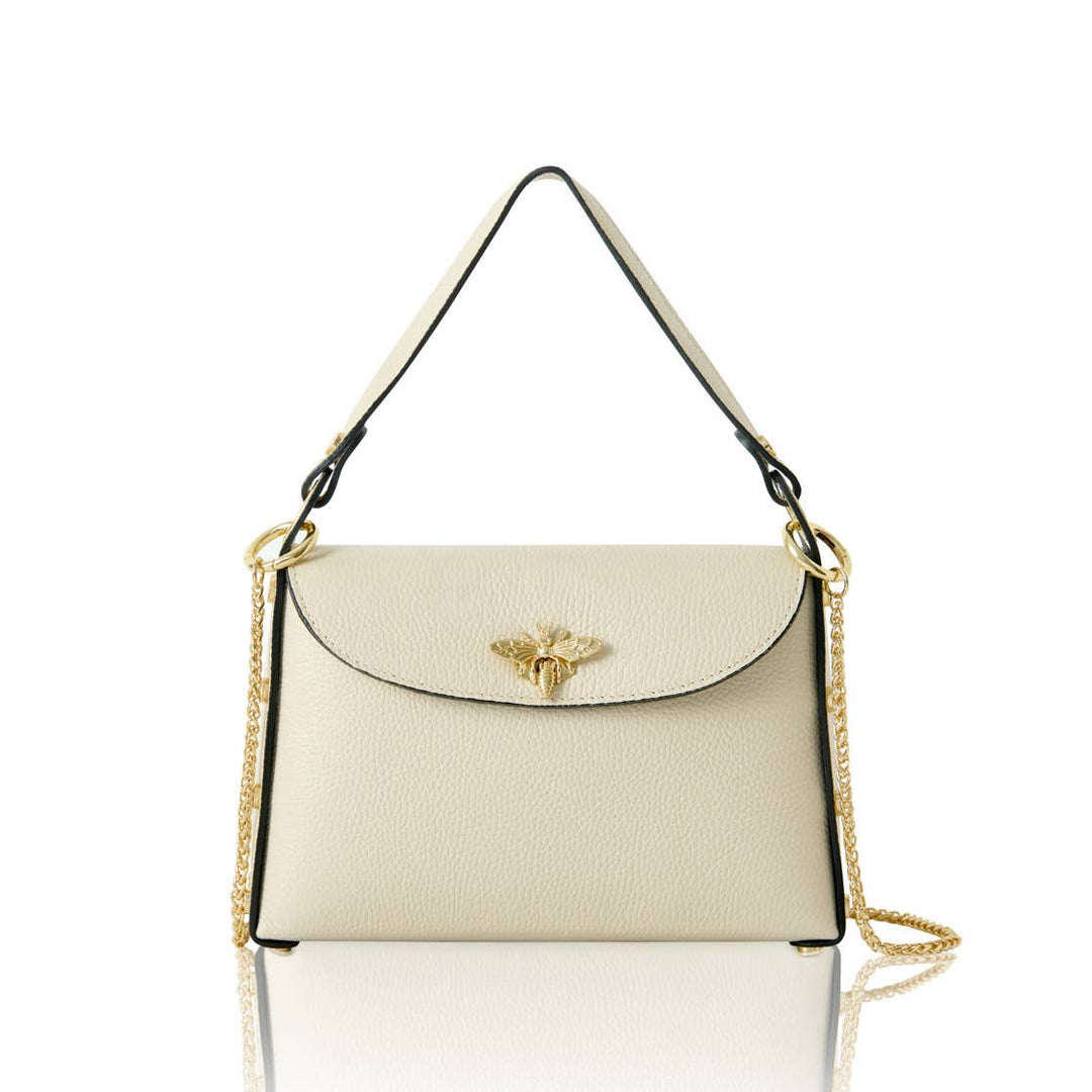 Italian Handmade Leather Top Handle Bag with Bee Emblem