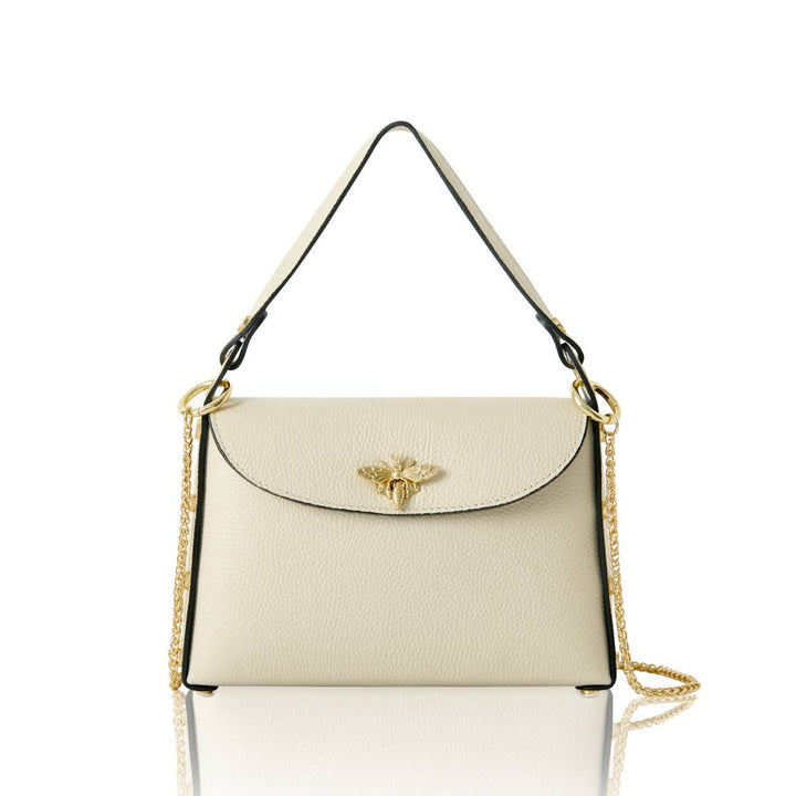 Italian Handmade Leather Top Handle Bag with Bee Emblem