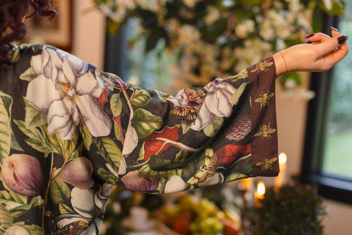 Fleur De Lune Pixie Duster Crop Kimono w/ Florals & Bees
