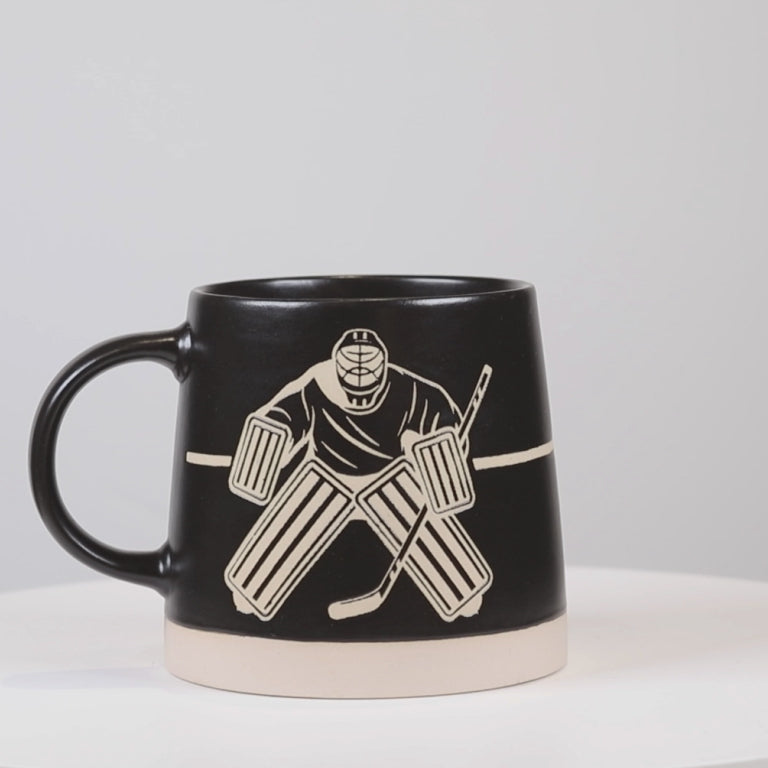 Wide Base Mug with Hockey Players