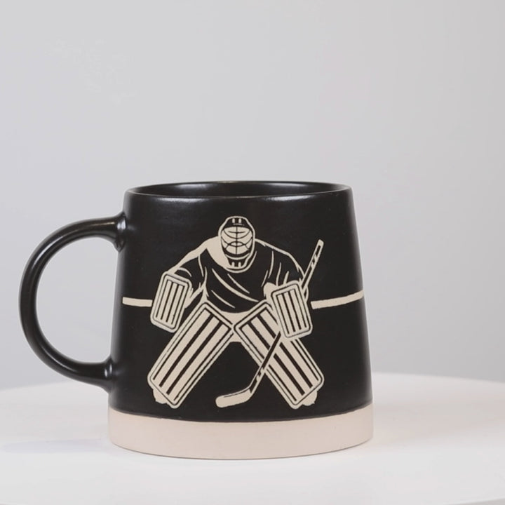 Wide Base Mug with Hockey Players