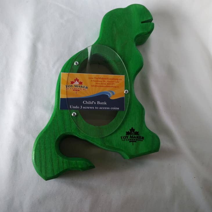 Green Dino Wooden Piggy Bank for Kids