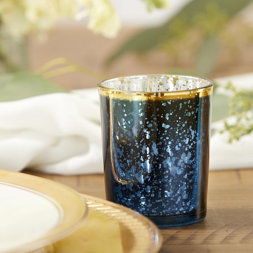 Blue Mercury Glass Tea Light Holder (Set of 4)