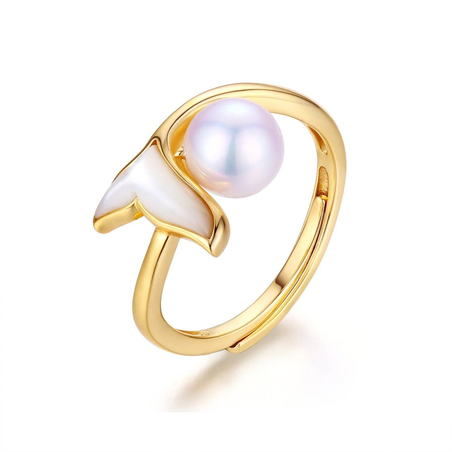 14K Vermeil Yellow Whale Tail Pearl Ring