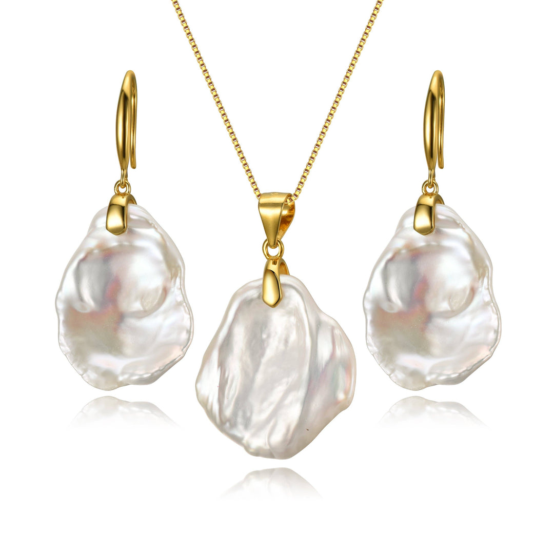 Freshwater Keshi Pearl Earrings & Necklace Set