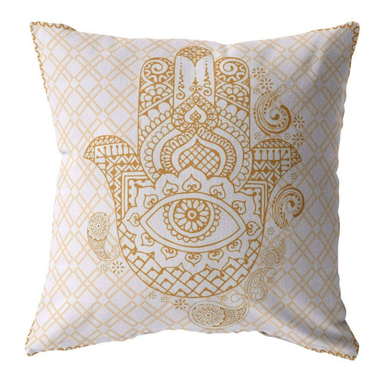 18” Gold White Hamsa Ultra Suede Zippered Throw Pillow