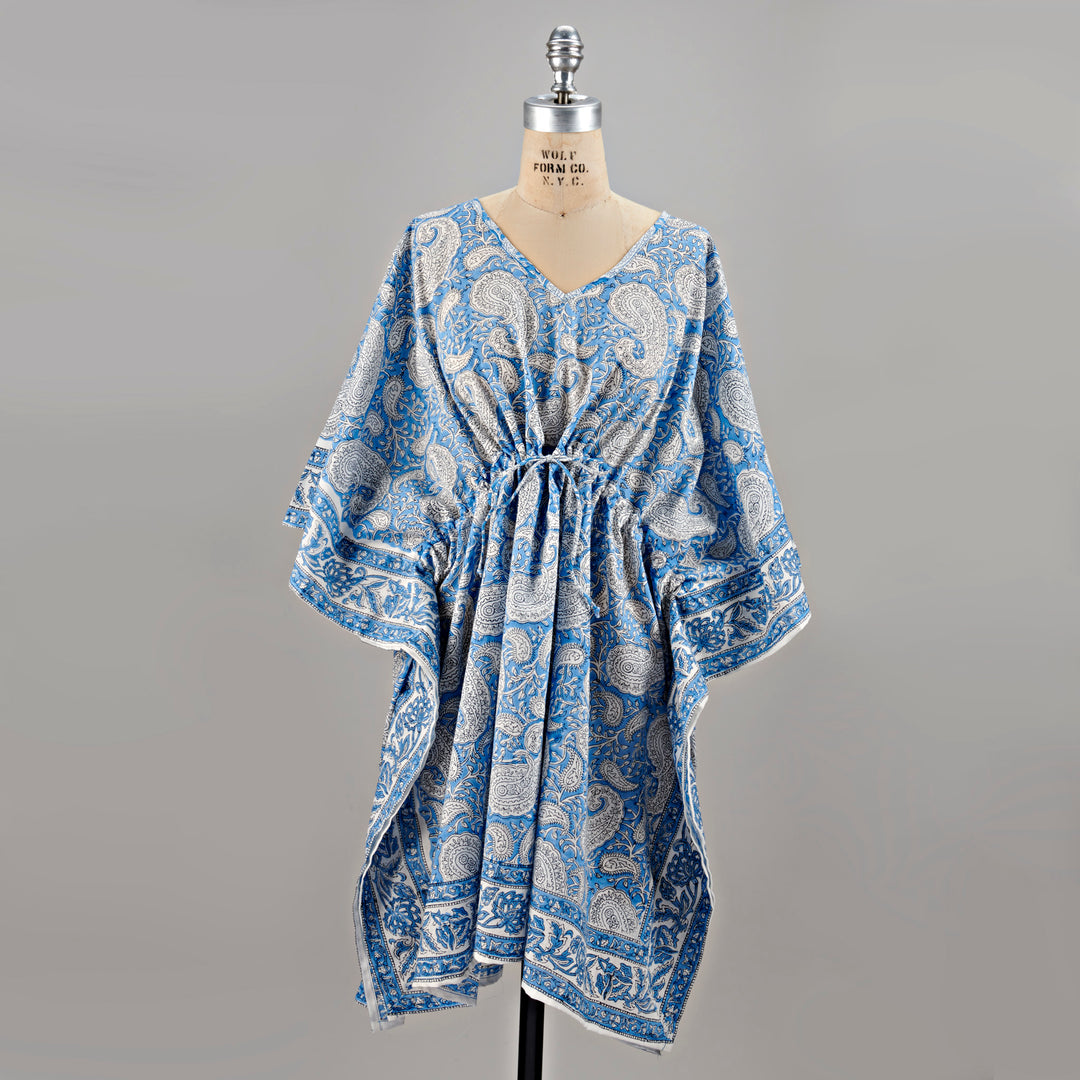 Cotton Caftan-Blue & White Paisley