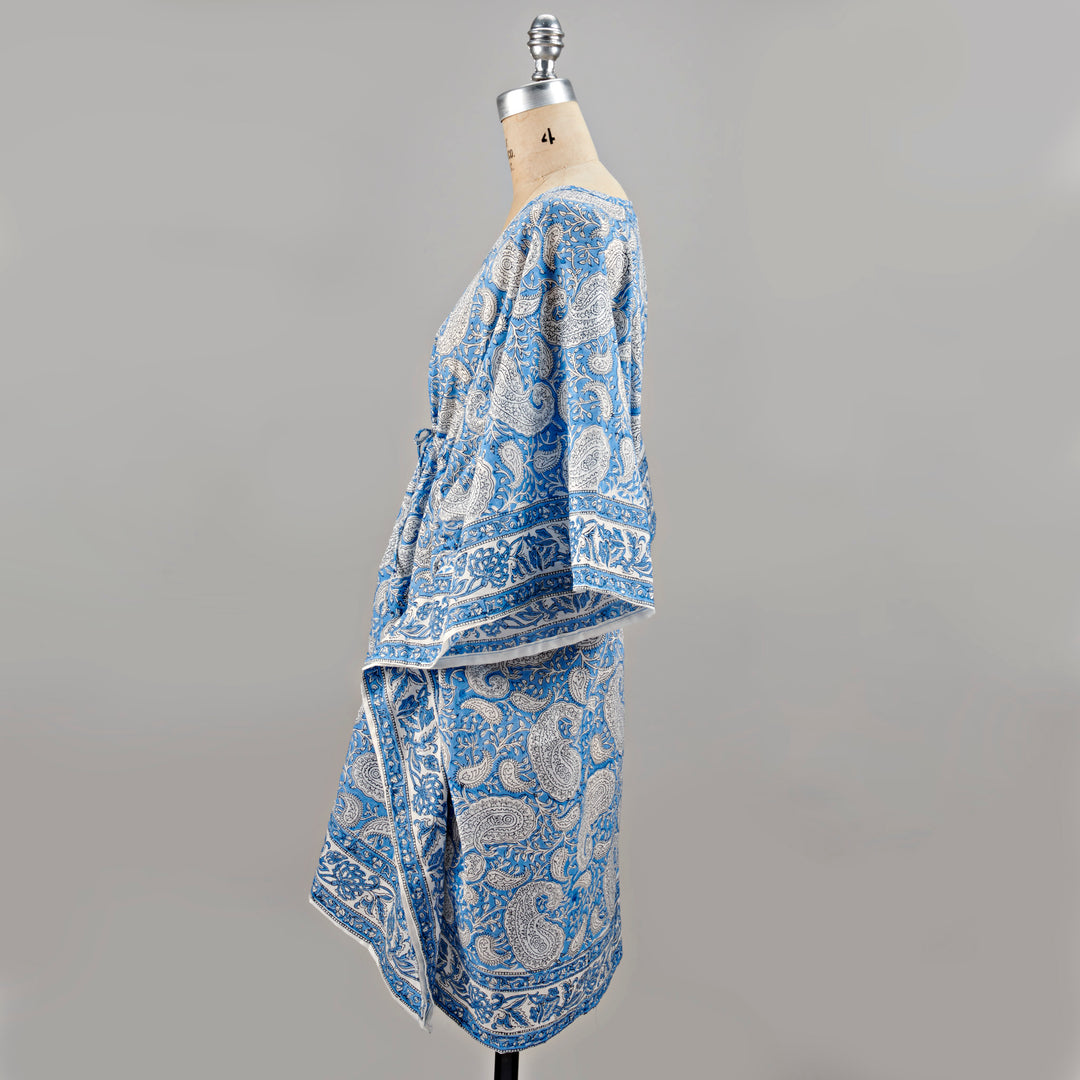 Cotton Caftan-Blue & White Paisley