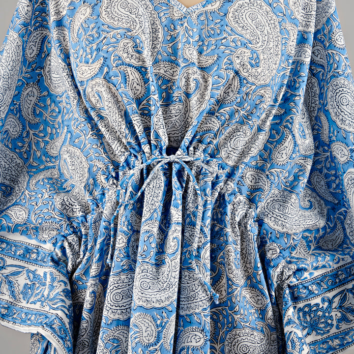 Cotton Caftan-Blue & White Paisley