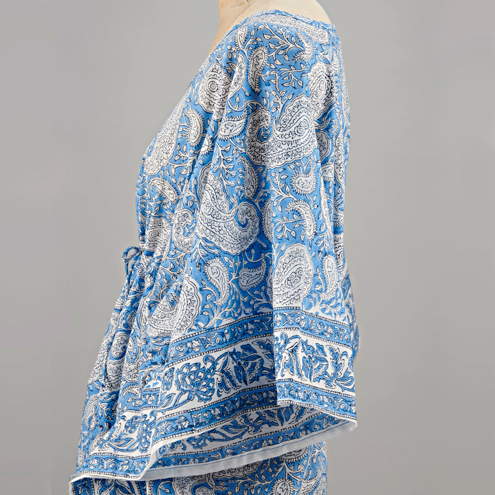 Cotton Caftan-Blue & White Paisley