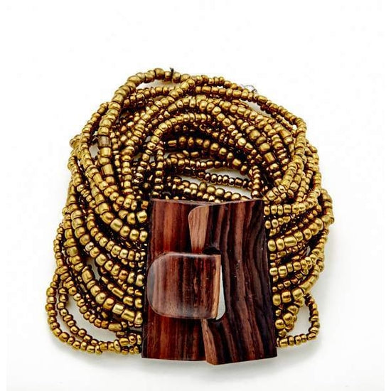 Bracelet Multi-strand Wood Clasp, Bronze