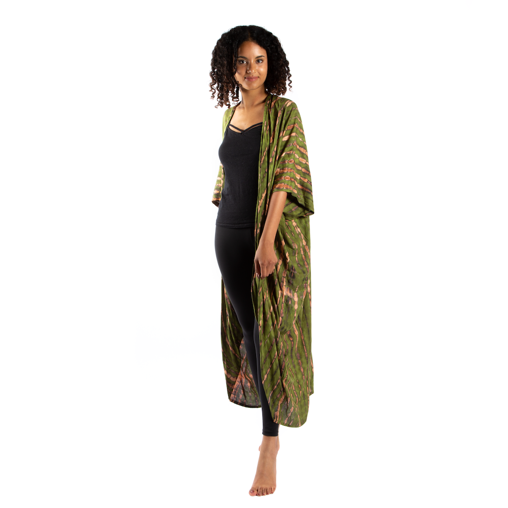 Suzie Blue Canada - Tie-Dye Bone Motif Long Kimono