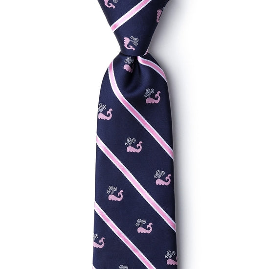 Whales Tie, Navy with Pink
