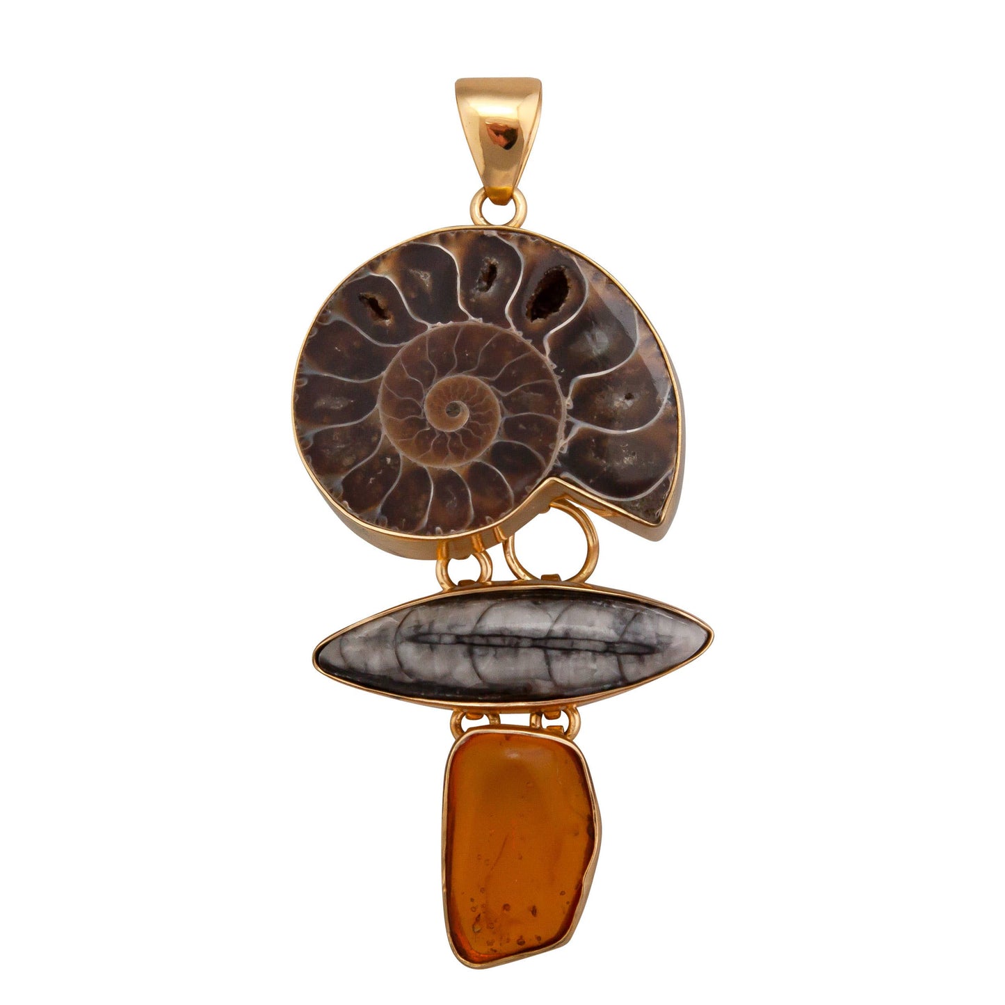 Alchemia Ammonite, Orthoceras & Amber Pendant