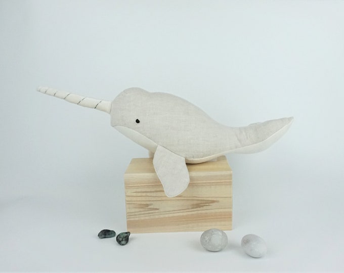 Plush - Narval Narwhal Whale Linen - Natural
